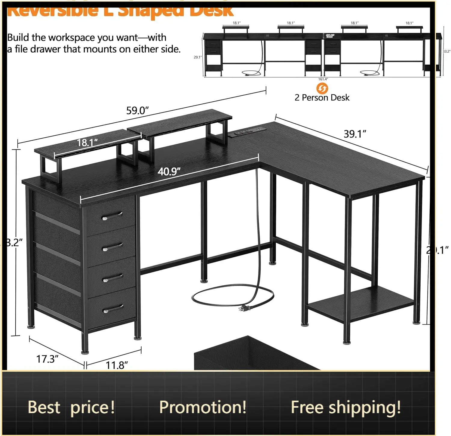 Home Office L Shaped Desk - Bureau d'ordinateur en forme de L