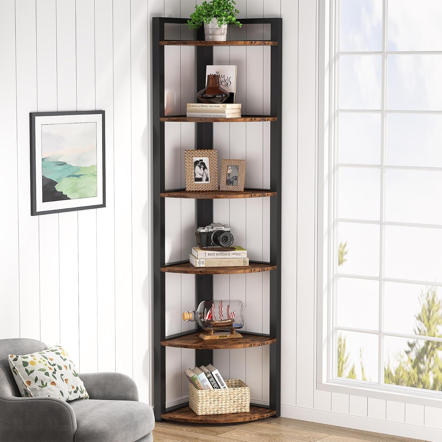 Bookcase Wood Shelf - Étagère d'angle Tribesigns à 6 niveaux,