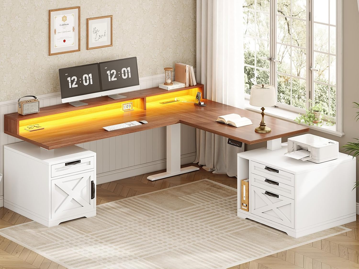 Home Office L Shaped Desk - Bureau debout en forme de L,