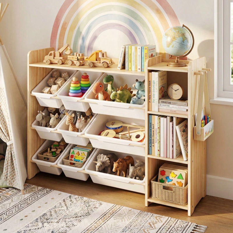 Bookcase Wood Shelf - Organiseur de rangement pour jouets avec