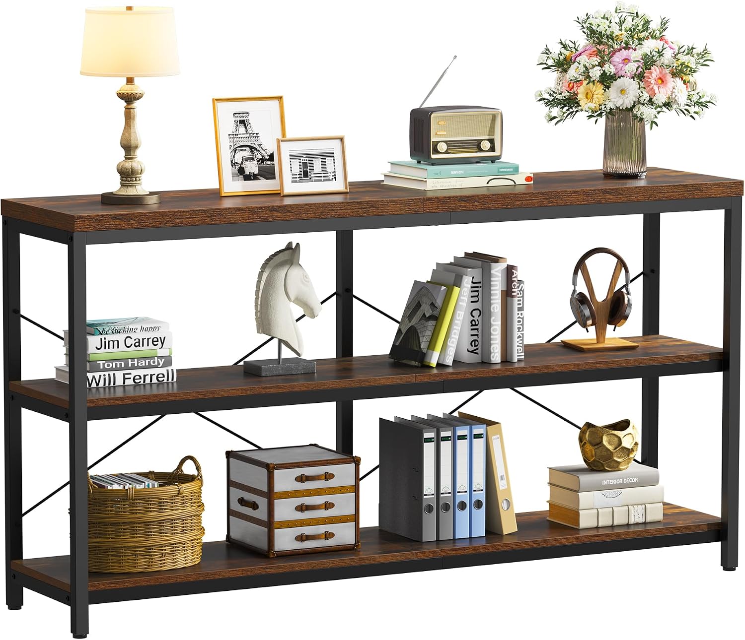 Bookcase Wood Shelf - Étagère industrielle à 3 niveaux, bibliothèque