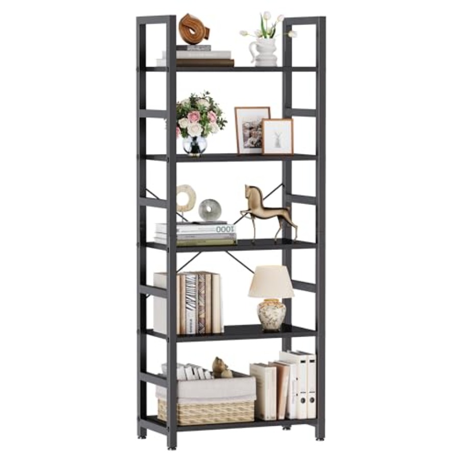 Bookcase Wood Shelf - Étagère à 5 niveaux, bibliothèque haute