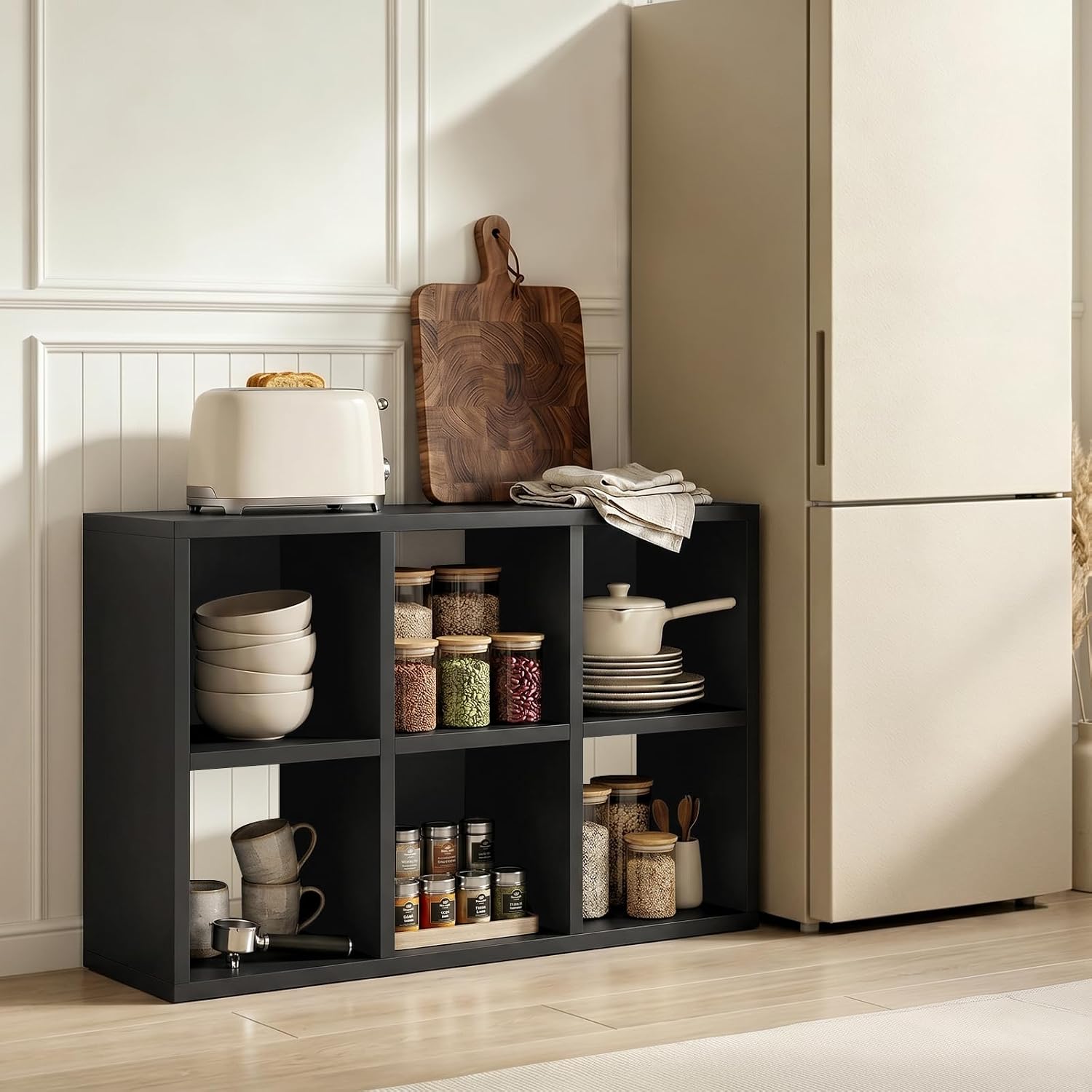 Bookcase Wood Shelf - Organiseur de rangement à 6 cubes,