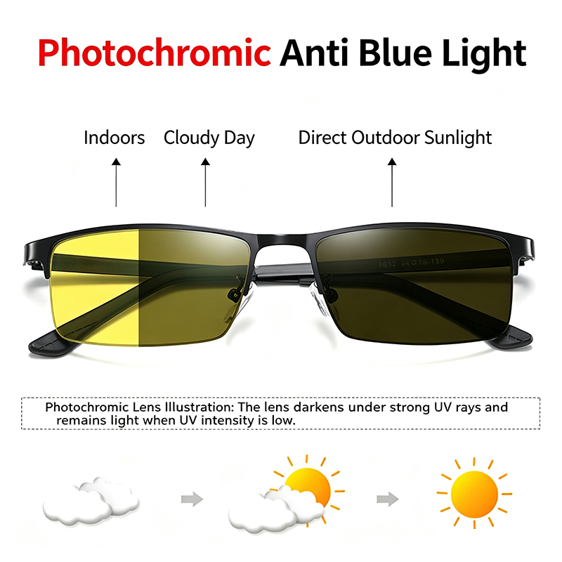 Blue Light Glasses - Lunettes photochromiques jaunes à vision nocturne