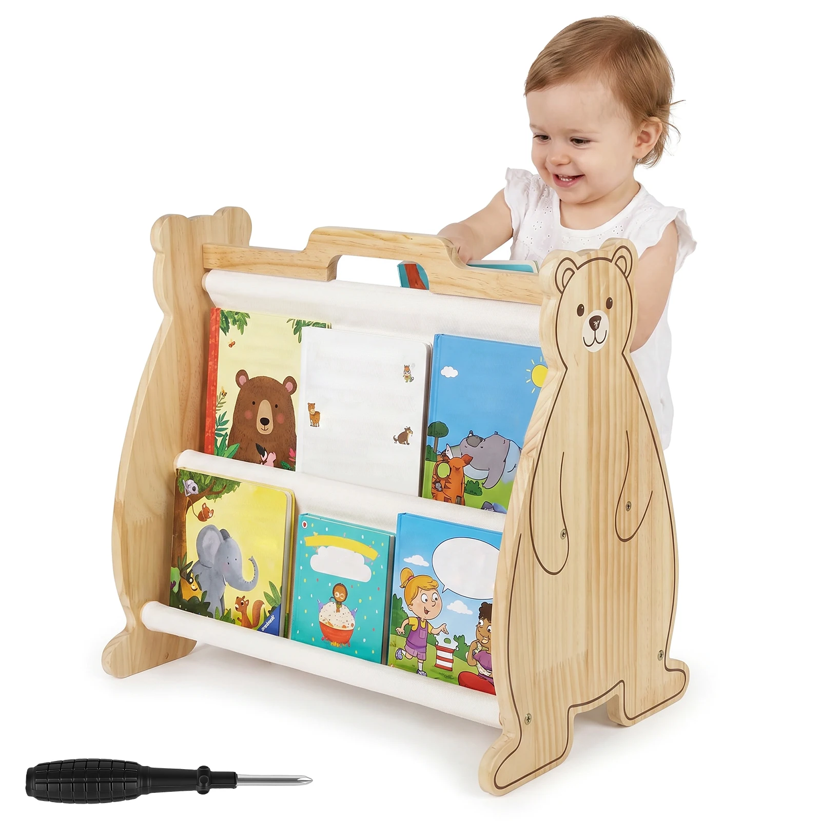 Bookcase Wood Shelf - Étagère à livres pour enfants, double
